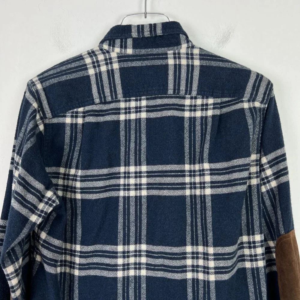 J. Crew Blue Plaid Flannel Buttondown Shirt w/ Elbow Patches Size Small S A964 - Picture 9 of 12
